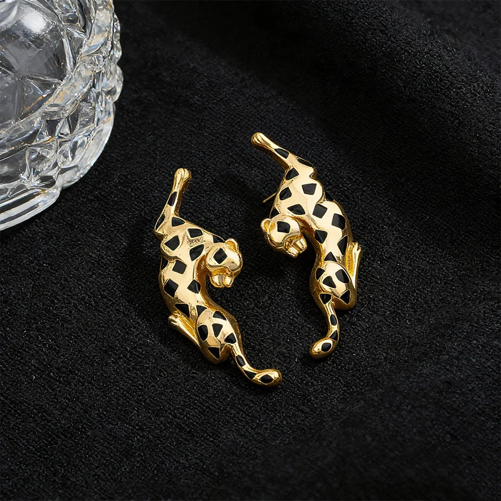 Woman Jewelry Set African Fashion Leopard Necklace Earrings 18K Gold Plated Animal Shape Bracelet Ring Copper Dubai Jewelry Gift