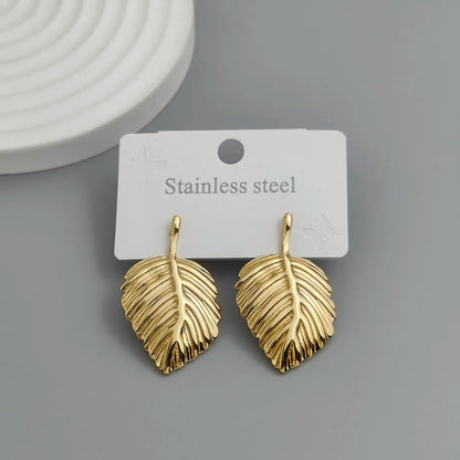 Creative heavy metal pentagonal star leaves stainless steel earrings, waterproof and rusty-free women's earrings, party jewelry