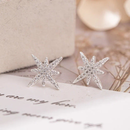 1pair Six Pointed Star Earrings Copper Material Versatile Trend Women's Stud Earrings Wedding Valentine's Day Birthday jewelry