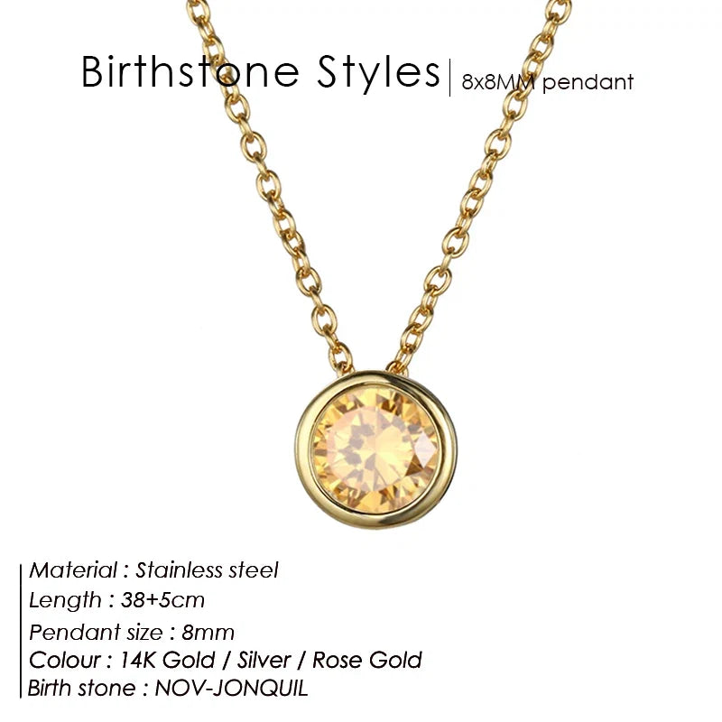 Classic Stainless Steel Necklace Women Designer Luxury Jewelry Gold Color Bride Statement 12 Birthstone Necklace