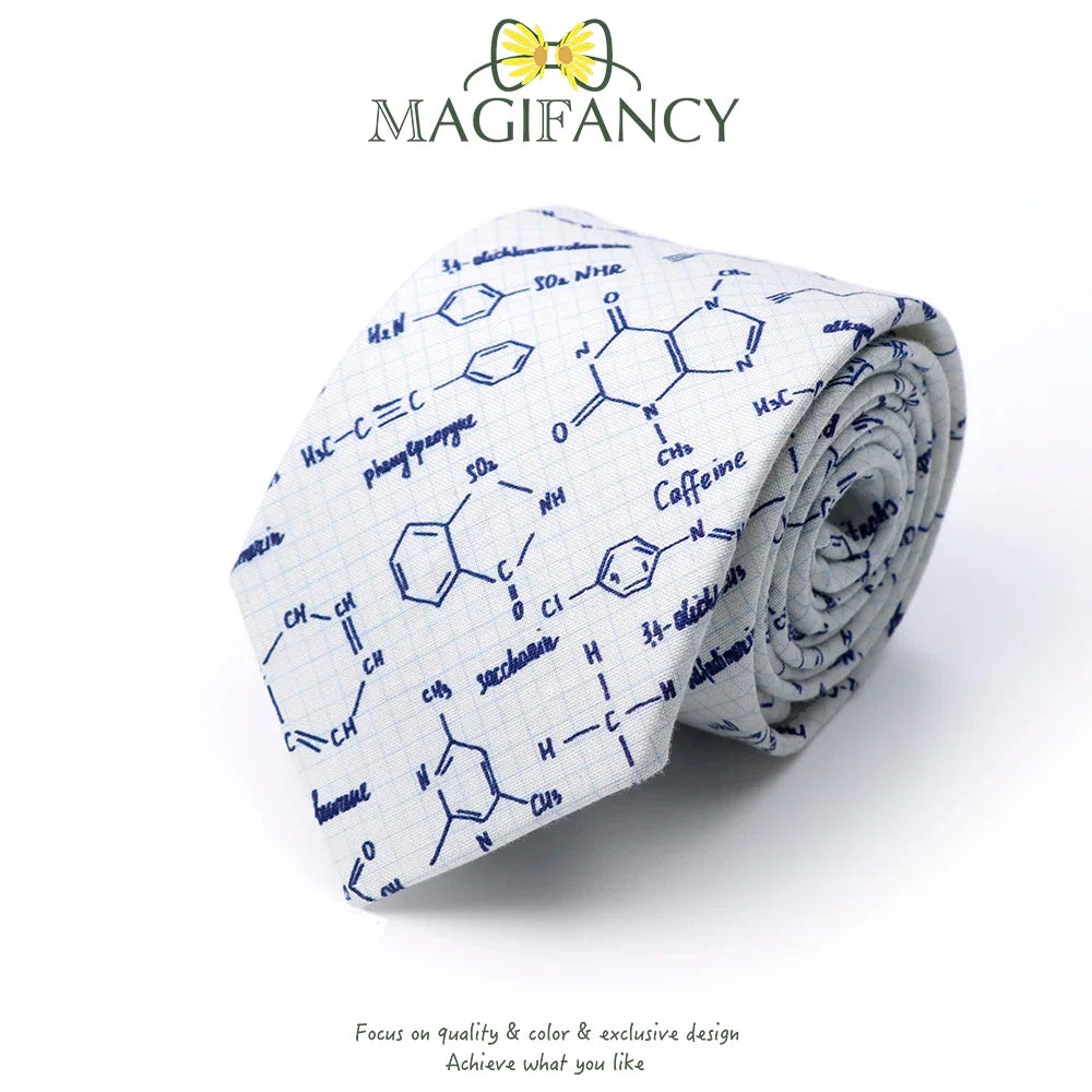 100%Cotton 8cm Tie Math Sciences Astronomy Physical Chemistry Men College Academy Institute School Cosplay Gift Cravat Accessory