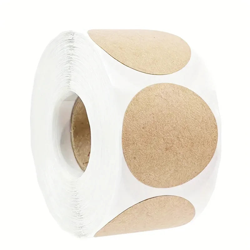 Kraft Round Self-Adhesive Label Stickers | 500pcs Per Roll for Organization