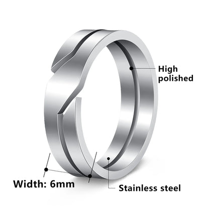 Kissmoon Minimalist Fashion Geometric Slanted Notch Couple Stainless Steel Ring for Men Women Wedding Band Party Jewelry Gifts