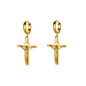 18K Gold Plated Portrait Coin Earrings | Stainless Steel Jesus Cross Dangle Huggie Earrings