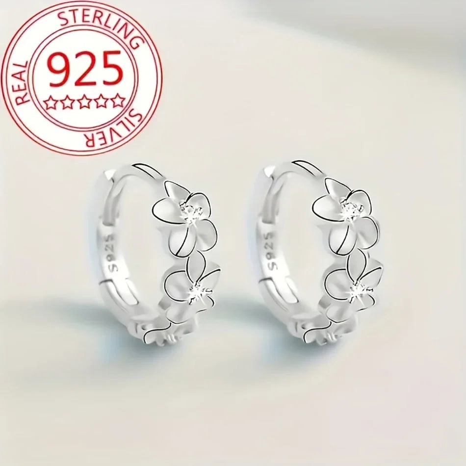 925 Sterling Silver Hoop Earrings With Sweet Flower Design Great For Everyday Wear Holidays And Gifts Vintage Bohemian Style