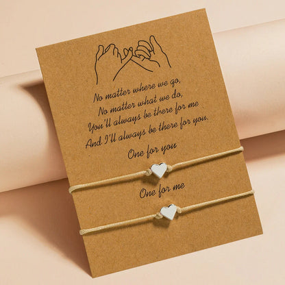 2 PCS Vintage Card Set Simple and Fashionable Popular Copper Love Adjustable Friendship Bracelet Valentine's Day Jewelry