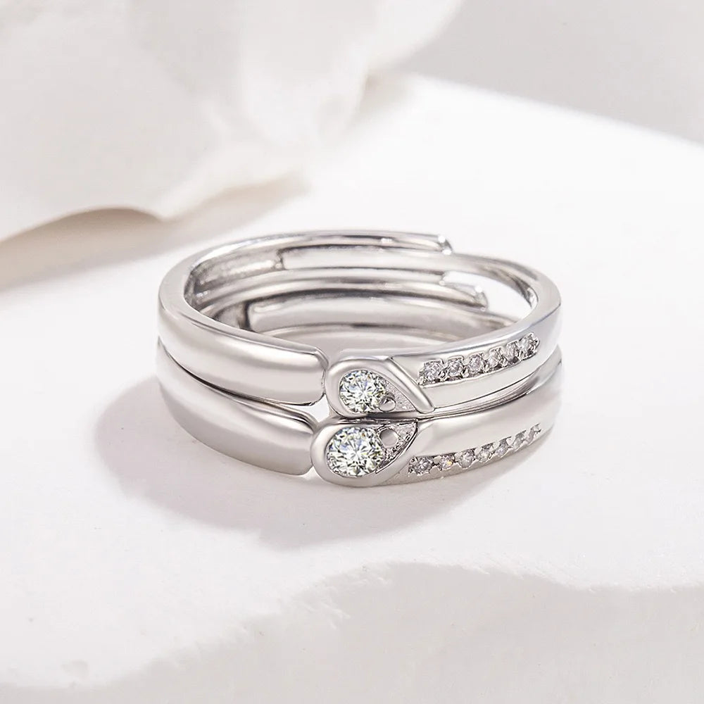 Real 925 Sterling Silver Open Ring with AAA Zirconia | Adjustable Wedding Band