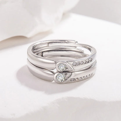 Real 925 Sterling Silver Open Ring with AAA Zirconia | Adjustable Wedding Band