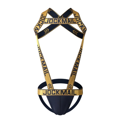 Sexy Lingerie Men's Harness Chest Bodysuit Hollow Out One-piece Jockstrap Leotard Contrast Color Bulge Pouch Bodysuit Underwear