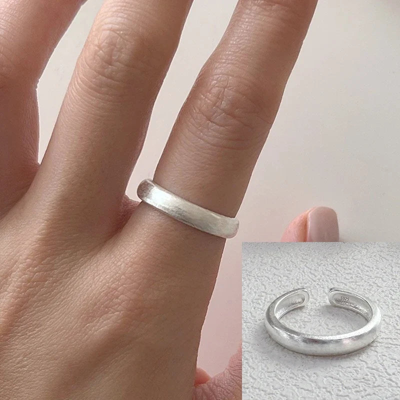 925 Sterling Silver Frosting Geometry Ring | Textured Wide Band for Women