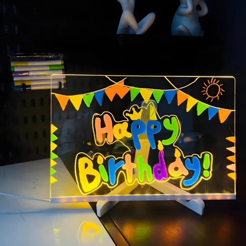Glowing Acrylic Message Board Night Light | Rewritable Drawing Lamp for Kids