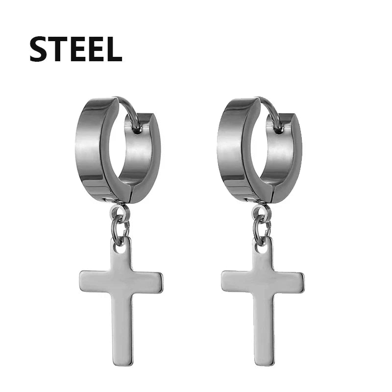 Black Cross Earrings for Men and Women | Stainless Steel Punk Stud Set