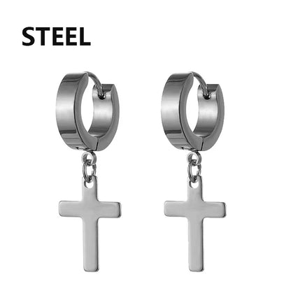 Black Cross Earrings for Men and Women | Stainless Steel Punk Stud Set