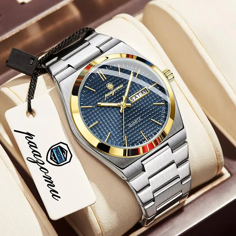 PAAZOMU Original Luxury Men Clock Fashion Luminous Waterproof Chronograph Date Watch For Man Leather Quartz Men's Watches Reloj