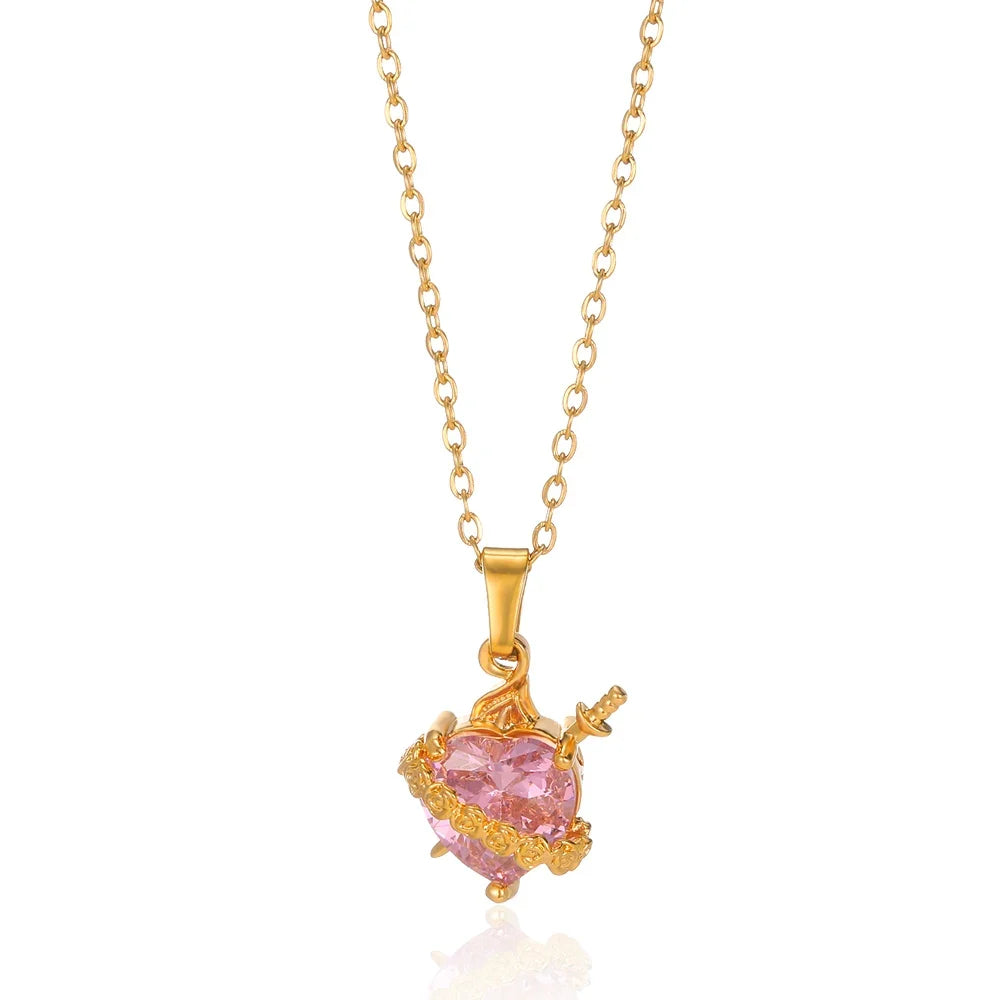 Geometric Heart Necklaces For Women Stainless Steel Gold Color Snake Chain Heart Necklace Aesthetic New Wedding Jewelry Gift