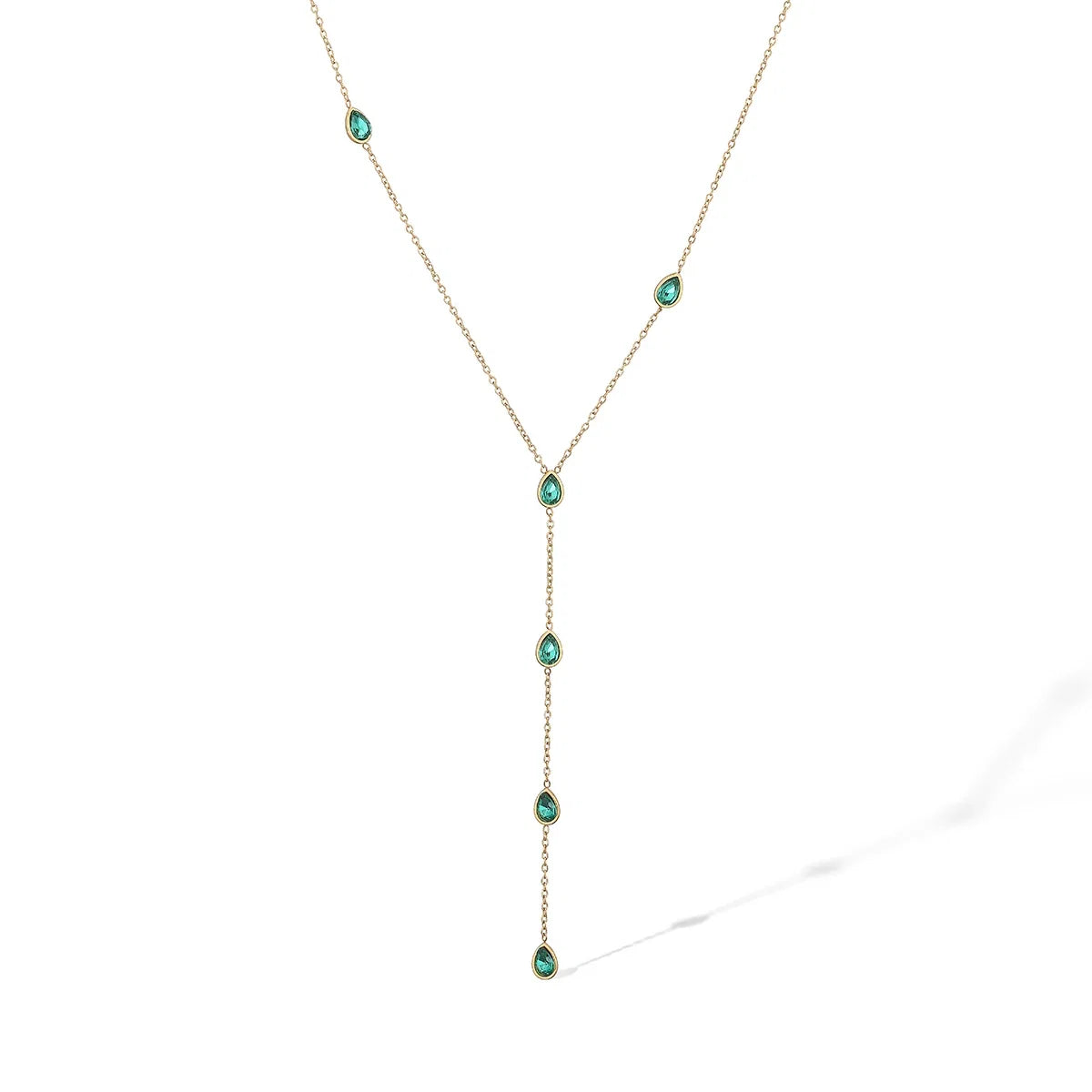 NEWBUY Fashion Gold Color Stainless Steel Choker Necklaces For Women Delicate White/Green/Red CZ Zircon Inlay Jewelry