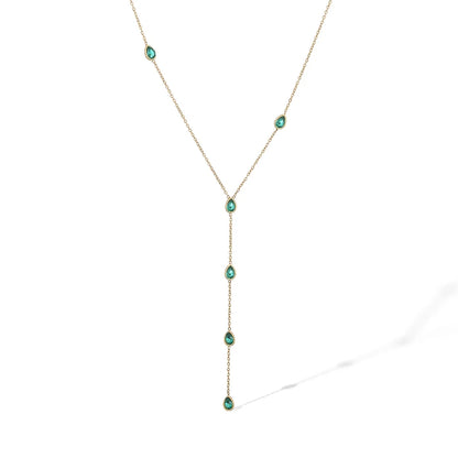 NEWBUY Fashion Gold Color Stainless Steel Choker Necklaces For Women Delicate White/Green/Red CZ Zircon Inlay Jewelry