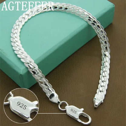 8 Inch 18K Gold Bracelet 5MM Sideways Chain Bracelet For Woman Men Fashion Wedding Engagement 925 Sterling Silver Jewelry Gifts