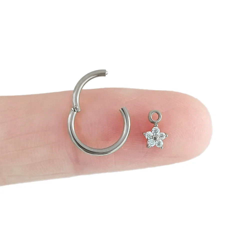 Waterdrops Pendant Conch Ring ASTM F136 G23 Titanium Piercings Moon Flowers Hinge Segment Clicker Teardrop Helix  Earrings