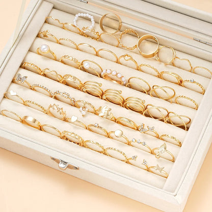 58PCS Vintage Heart Snake Butterfly Rings Set for Women Fashion Metal Gold Plated Geometric Hollow Finger Ring Jewelry Gifts New