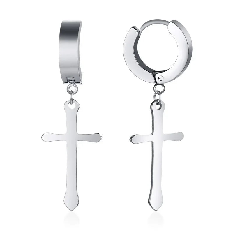 Stainless Steel Cross Earrings for Men | Religious Stud Earrings