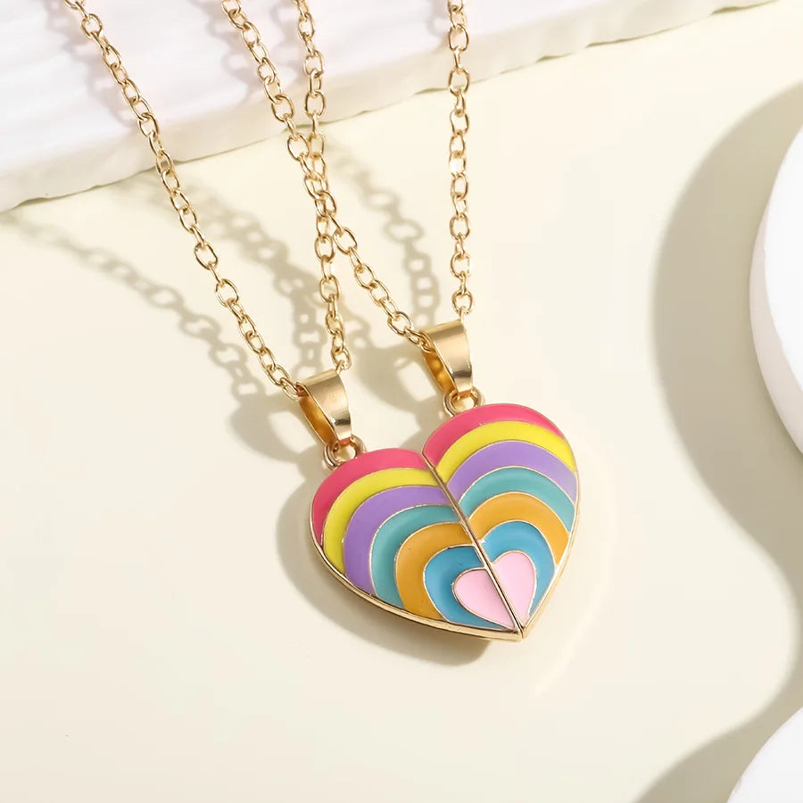 1set Rainbow Heart Necklace Pendant Creative Magnetic Splicing Necklace Pendant Couple Good Friend Friendship Necklace
