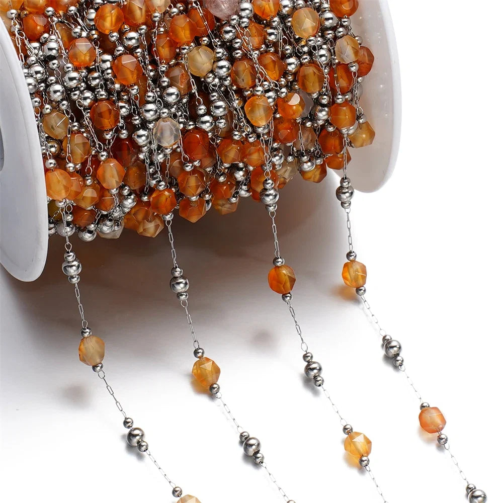 1Meter/Lot Mixed Stainless Steel Irregular Stone Beads Chains for Handmade DIY Necklace Bracelets Jewelry Making Accessories