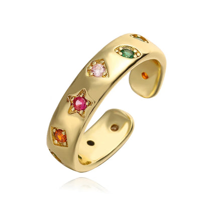 NEWBUY 2024 New Fashion Gold Color Colourful AAA CZ Zircon Inlay Jewelry Open Design Wedding Bands Rings For Women Girl