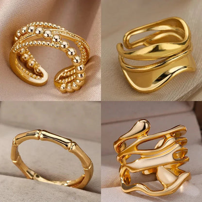 Stainless Steel Bamboo Joint Rings For Women Men Silver Color Open Adjustable Male Female Engagement Wedding Ring Jewelry