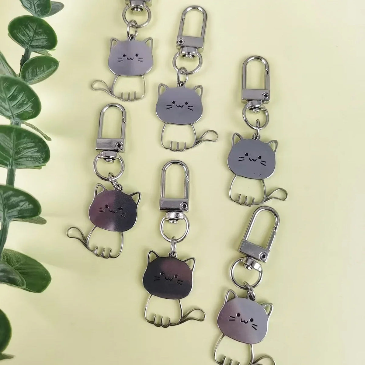 Stainless Steel Lovely Cat Keychain Couple Lover Animal Matching Keyring Cat Eating Fish Pendants Valentine's Day Gifts 2025 New