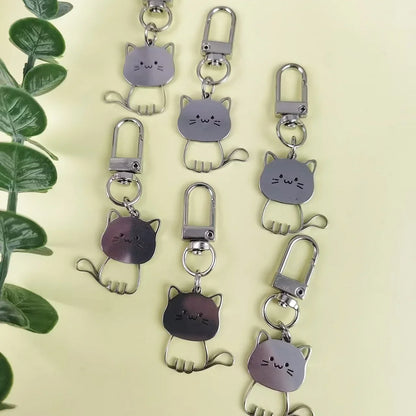 Stainless Steel Lovely Cat Keychain Couple Lover Animal Matching Keyring Cat Eating Fish Pendants Valentine's Day Gifts 2025 New