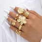 6pcs/Set Vintage Metal Flower Ring Set for Women Punk Elegant Baroque Faux Pearl Knuckle Rings Daily Wear Party Holiday Gifts