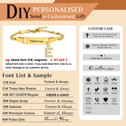 Personalized Name Bracelet With Initials for Boy Girl, Free Engraving Date ID Wristband Birthday Gift