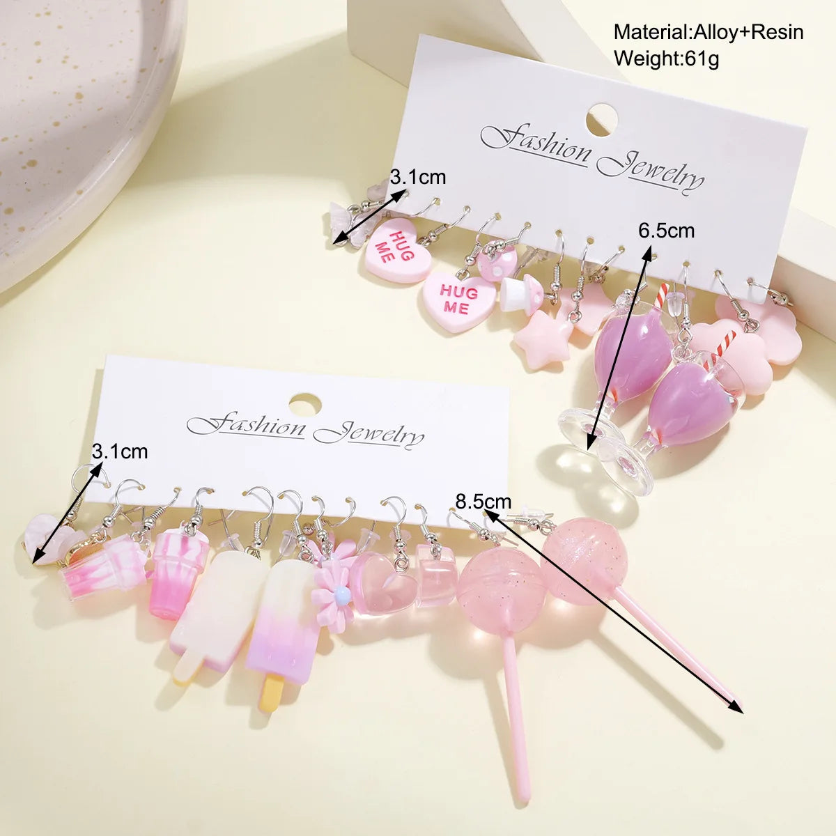 New Fashion Cute Cartoon Pink Earring Set Colorful Dopamine Acrylic Earrings for women Girls New Trendy Jewelry Accessories Gift