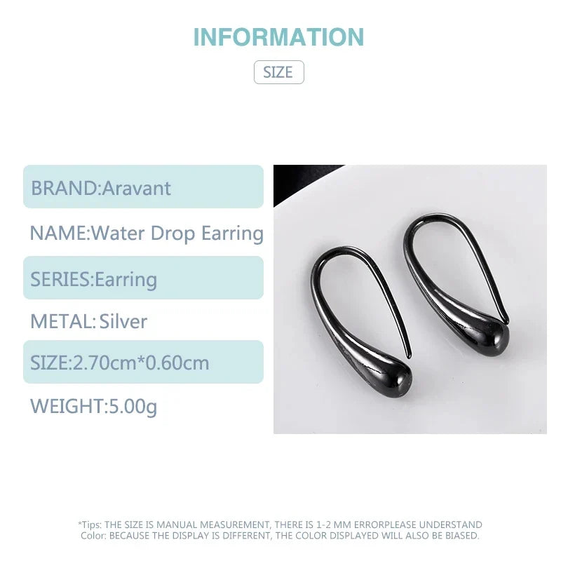 Aravant 925 Silver Earring Black Teardrop/Water Drop/Raindrop Dangle Earrings For Women Men Fashion Jewelry Gifts 4 Colors