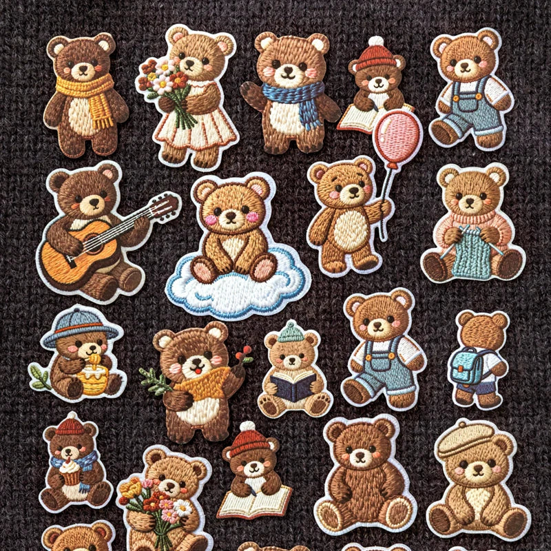 Kawaii Embroidered Fabric Pet Sticker Set | 40Pcs White Kraft Paper Journal Decor