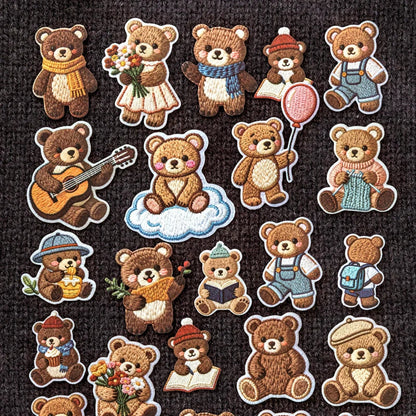 Kawaii Embroidered Fabric Pet Sticker Set | 40Pcs White Kraft Paper Journal Decor