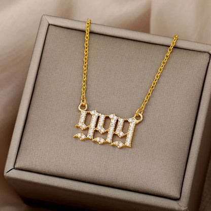 111 222 333 444 555 666 777 888 999 Necklaces For Women Gold Color Stainless Steel Zircon Angel Number Pendant Necklace Jewelry