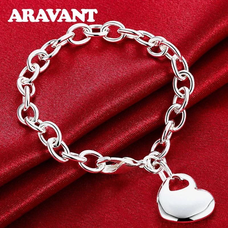 Aravant 925 Silver Bridal Jewelry Sets Love Heart Necklace Bracelets Set For Women Fashion Jewelry