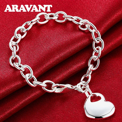 Aravant 925 Silver Bridal Jewelry Sets Love Heart Necklace Bracelets Set For Women Fashion Jewelry