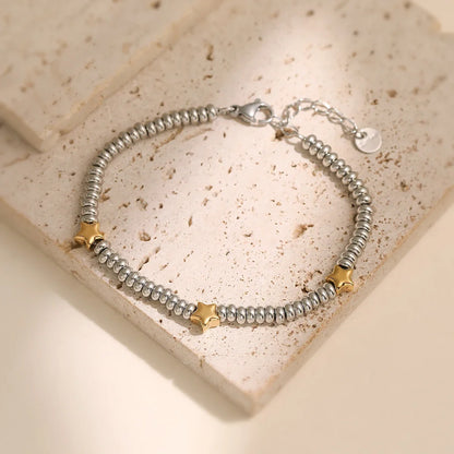 NEWBUY Hot Sale Non-Fading Stainless Steel Jewelry Gold Color Heart/Star Silver Beads Charm Bracelets For Women Wholesale