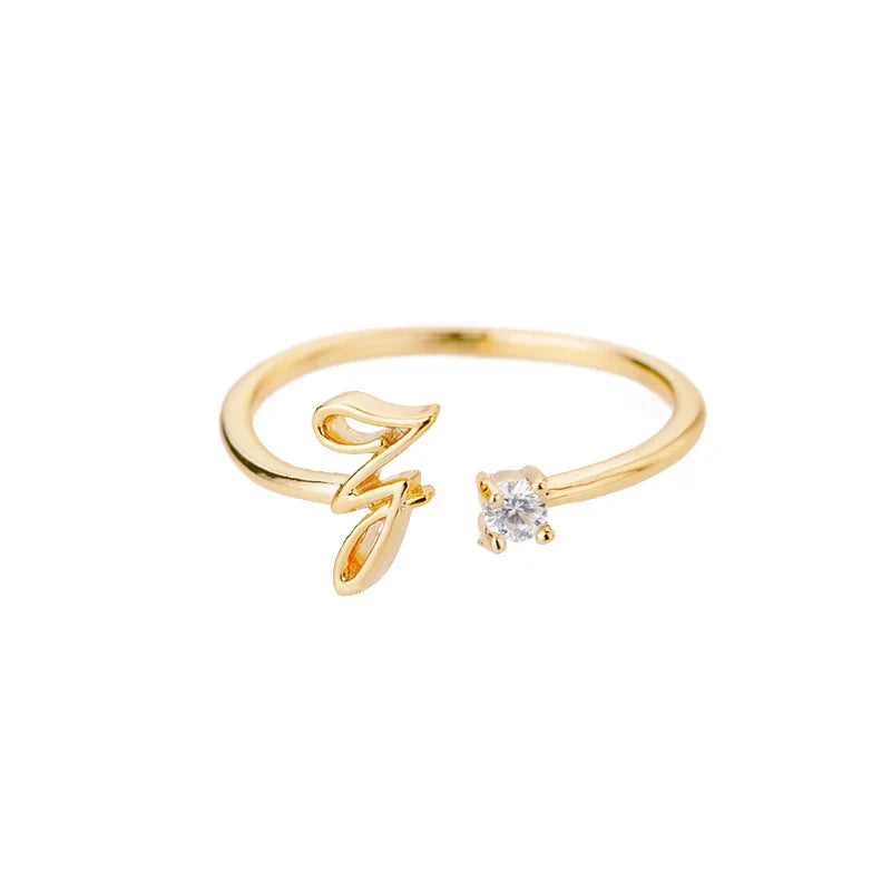 Zircon Tiny Initial Letter Rings For Women Stainless Steel A-Z Letters Adjustable Ring Female Christmas Aesthetic Jewelry Gift
