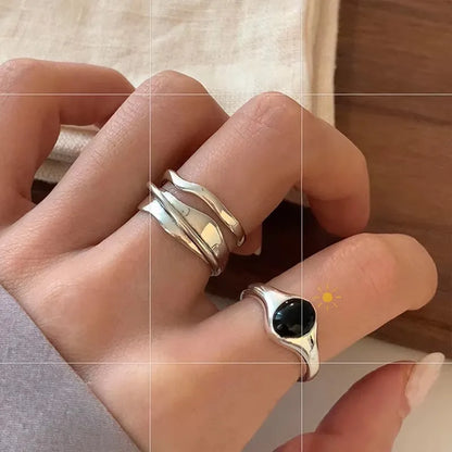 925 Sterling Silver Rings Fashion Hip Hop Vintage Couples Creative Black Stone Design Thai Silver Party Jewelry Birthday Gifts