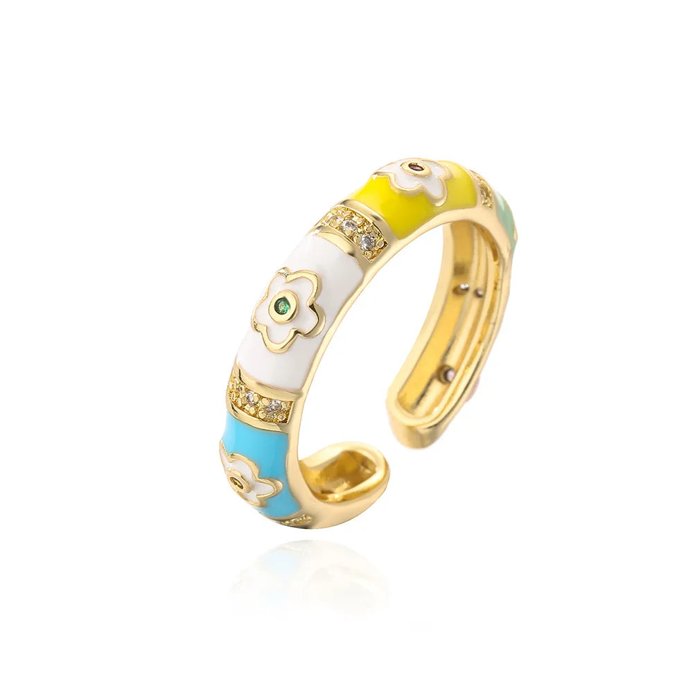 NEWBUY Colorful Enamel Wedding Rings For Women Female Oval Flower Finger Ring Female Party Jewelry Accessories Wholesale