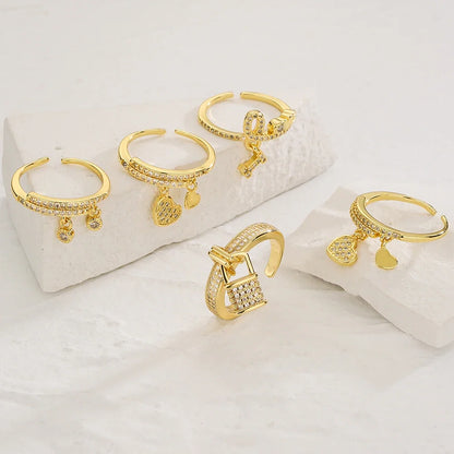 NEWBUY Unique Design Heart Lock Love Open Rings For Women Girl Gold Color High Quality Engagement Jewelry Femme Bijoux