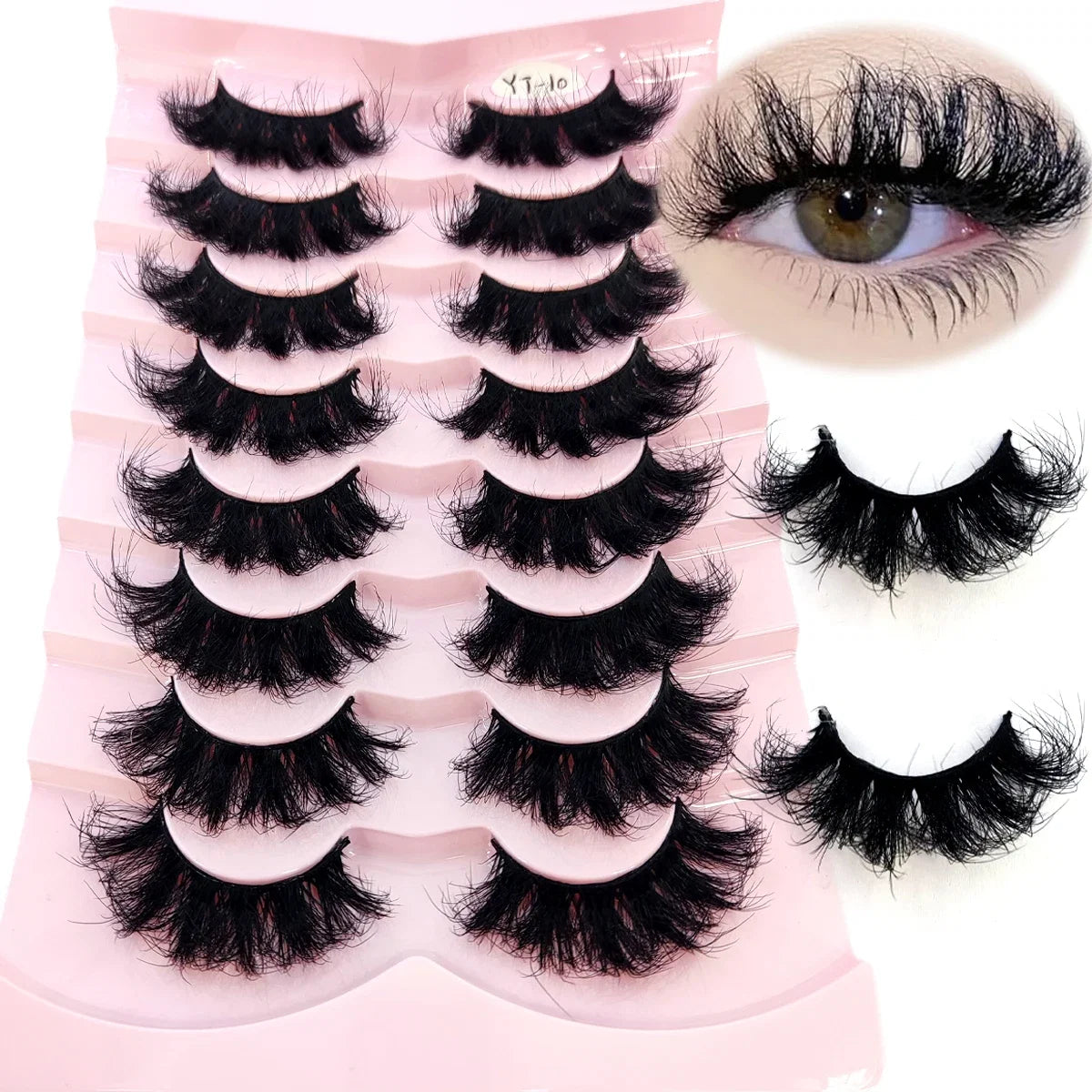 5-8 Pairs Natural Russian Striped Mink Lashes | 3D Volume Wavy False Eyelash Extensions