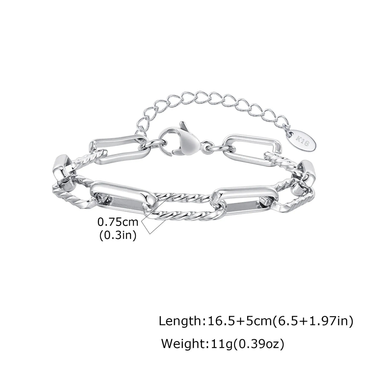 Two Tone Twist Link Paperclip Bracelet for Women, Chunky Stainless Steel Bracelet Adjustable Link, 18k Gold Plated Jewelry