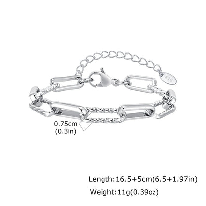 Two Tone Twist Link Paperclip Bracelet for Women, Chunky Stainless Steel Bracelet Adjustable Link, 18k Gold Plated Jewelry