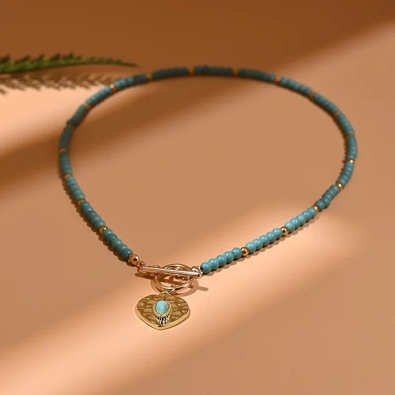 4mm Colorful Stone Choker Necklace for Women | Round Evil Charm Pendant