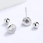925 sterling silver zircon round bead threaded stud earrings, women's screw twist-off stud earrings, simple and fashion